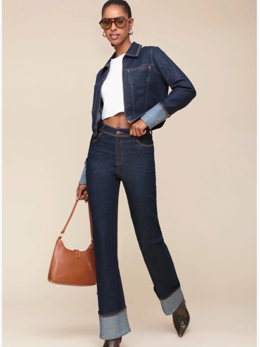 House of Harlow/Avec Les Filles Cuffed Denim Jacket and Jean Set